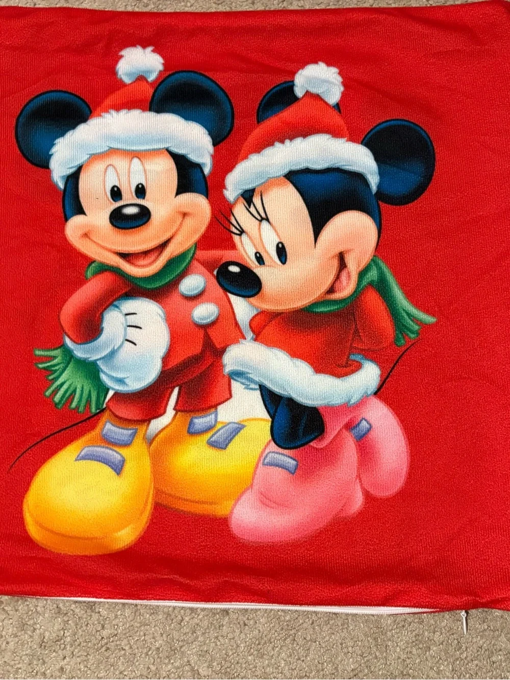 Festive Mickey & Minnie Holiday Pillow Covers - Red
